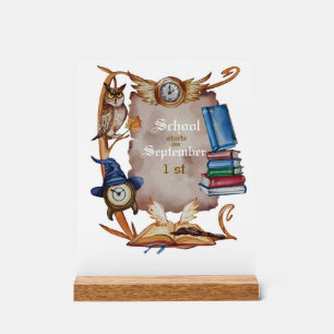Vintage School Owl in Watercolor Style Acrylic Sign
