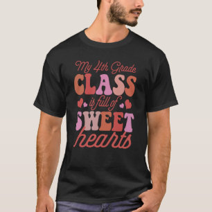 Vintage School Teacher 4th Grader Hearts Groovy Va T-Shirt