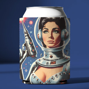 Vintage Sci-fi Astronaut Girl Can Cooler