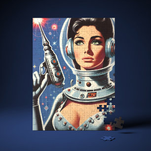 Vintage Sci-fi Astronaut Girl Jigsaw Puzzle