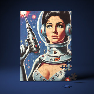 Vintage Sci-fi Astronaut Girl Jigsaw Puzzle