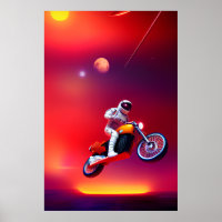 Vintage Sci-Fi Astronaut Motorcycle Jump Retro