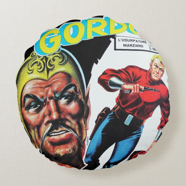 Vintage Sci-Fi Comic Book Round Cushion (Back)