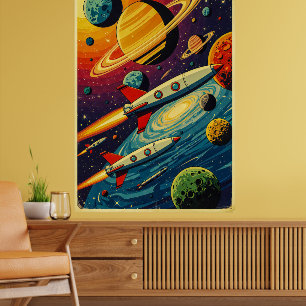 Vintage Sci-Fi Space Poster – Cosmic Adventure Des