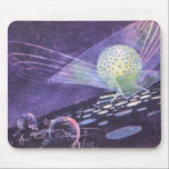 Vintage Science Fiction, a Glowing Orb with Aliens Mouse Pad<br><div class="desc">Vintage illustration futuristic planets and outer space science fiction image set in the future. A classic 50s retro sci fi comic book design featuring a glowing orb with lights circling on a foreign planet and aliens in pod vehicles driving towards it.</div>