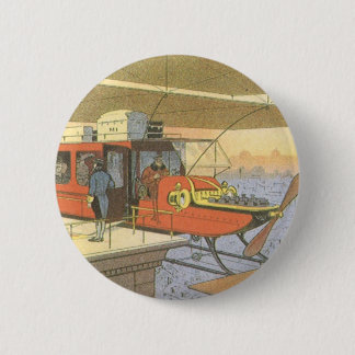 Vintage Science Fiction Aeroplane Helicopter Limo 6 Cm Round Badge