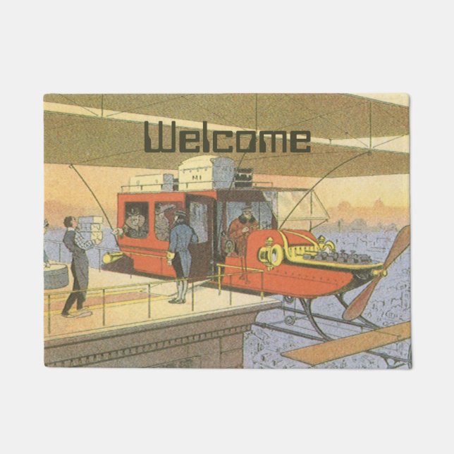 Vintage Science Fiction Aeroplane Helicopter Limo Doormat (Front)