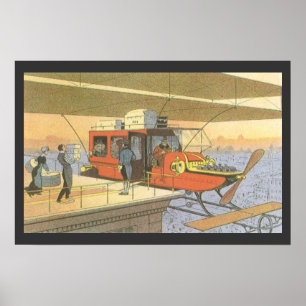 Vintage Science Fiction Aeroplane Helicopter Limo Poster
