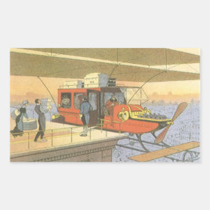 Vintage Science Fiction Aeroplane Helicopter Limo Rectangular Sticker