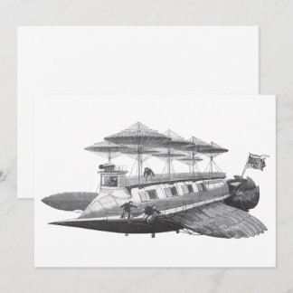 Vintage Science Fiction Airship Eclipse Invitation