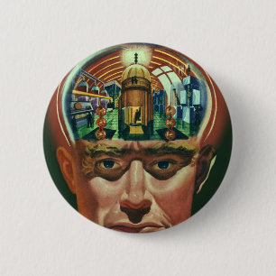 Vintage Science Fiction, Alien Brain in Laboratory 6 Cm Round Badge