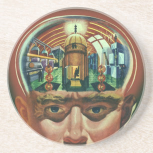 Vintage Science Fiction, Alien Brain in Laboratory Coaster