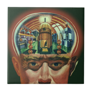 Vintage Science Fiction, Alien Brain in Laboratory Tile