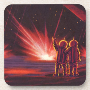 Vintage Science Fiction Alien Red Planet Explosion Coaster