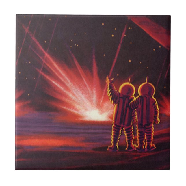 Vintage Science Fiction Alien Red Planet Explosion Tile (Front)