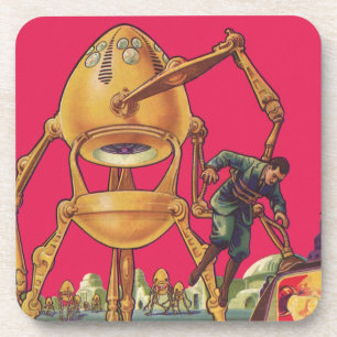 Vintage Science Fiction Alien Robot Captures Man Coaster