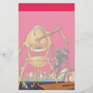 Vintage Science Fiction Alien Robot Captures Man Stationery