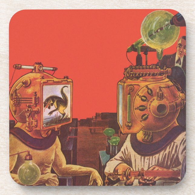 Vintage Science Fiction, Alien Steam Punk Helmets Coaster (Front)
