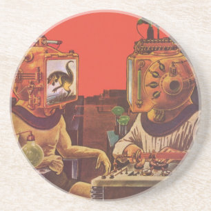 Vintage Science Fiction, Alien Steam Punk Helmets Coaster