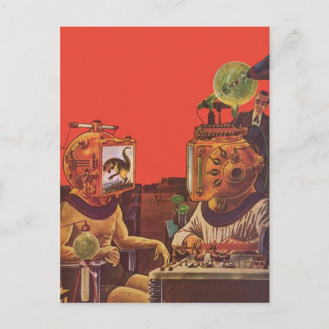 Vintage Science Fiction, Alien Steam Punk Helmets Postcard (Front)