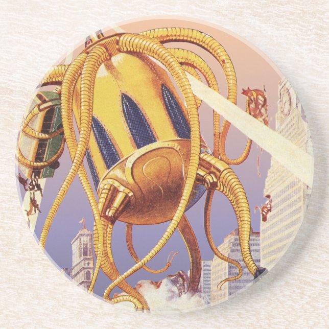 Vintage Science Fiction Alien War Invasion Octopus Coaster (Front)