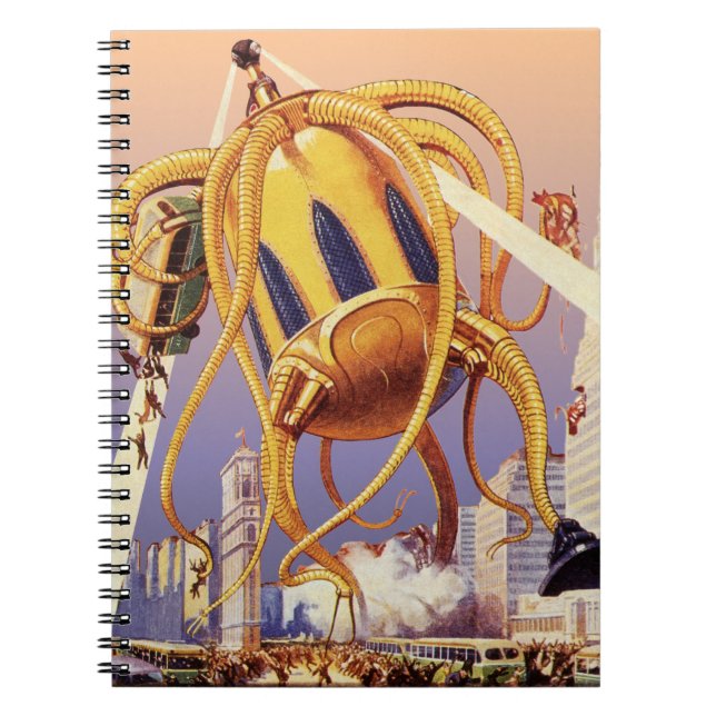 Vintage Science Fiction Alien War Invasion Octopus Notebook (Front)