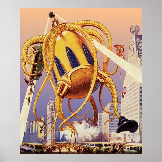 Vintage Science Fiction Alien War Invasion Octopus Poster (Front)