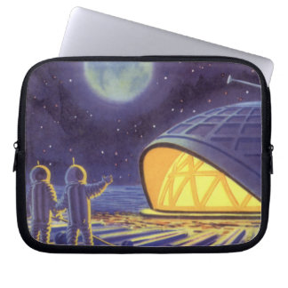 Vintage Science Fiction Aliens on Blue Planet Moon Laptop Sleeve