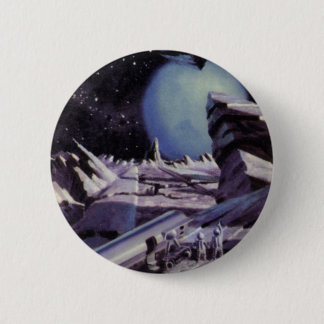 Vintage Science Fiction, Aliens on Moon in Space 6 Cm Round Badge