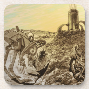 Vintage Science Fiction Aliens Planet Construction Coaster