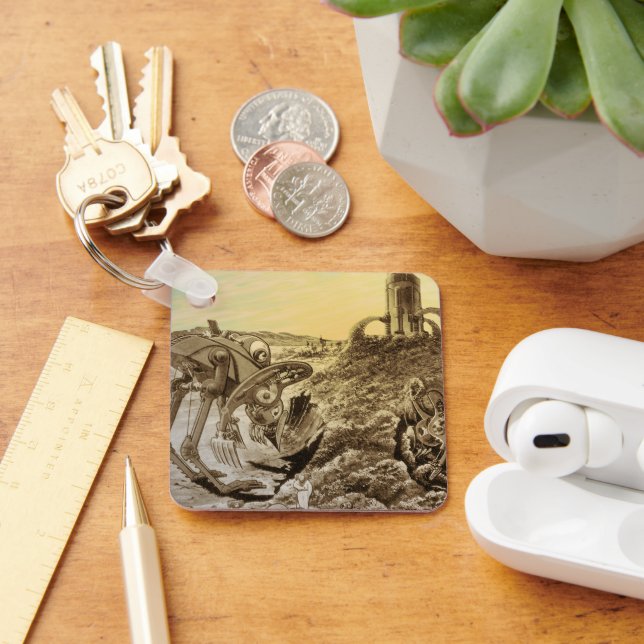 Vintage Science Fiction Aliens Planet Construction Key Ring (Desk)