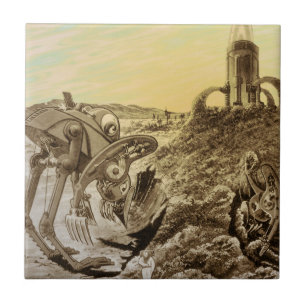 Vintage Science Fiction Aliens Planet Construction Tile