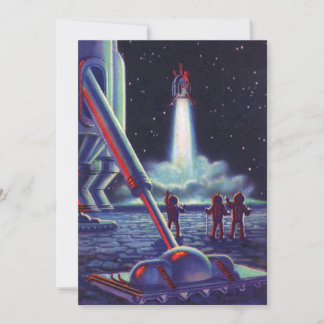 Vintage Science Fiction Aliens Wave to Rocket