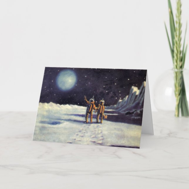 Vintage Science Fiction Astronaut Aliens on Moon Card (Front)