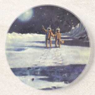 Vintage Science Fiction Astronaut Aliens on Moon Coaster