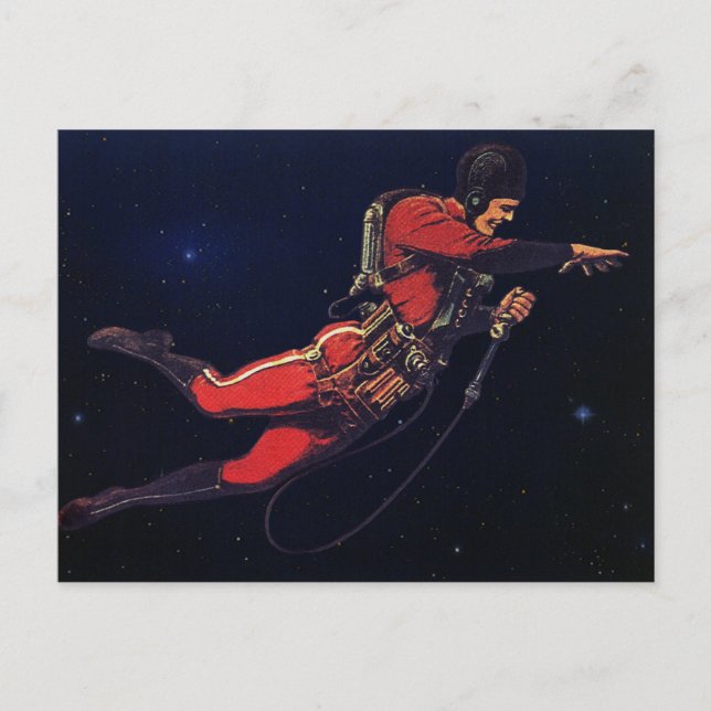 Vintage Science Fiction Astronaut in Outer Space Postcard (Front)