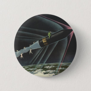 Vintage Science Fiction Astronaut Riding a Rocket 6 Cm Round Badge