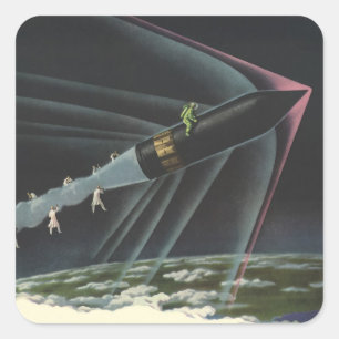 Vintage Science Fiction Astronaut Riding a Rocket Square Sticker