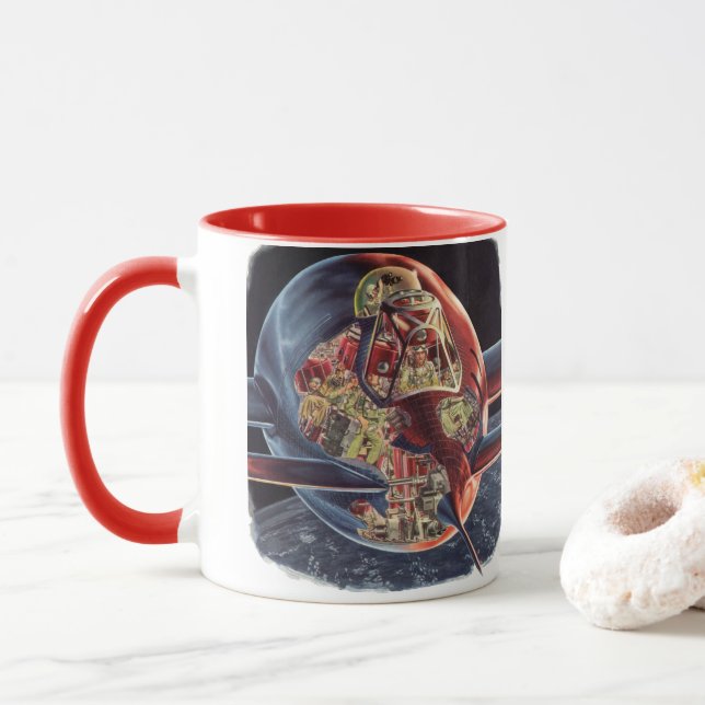 Vintage Science Fiction Astronaut Rocket Spaceship Mug (With Donut)