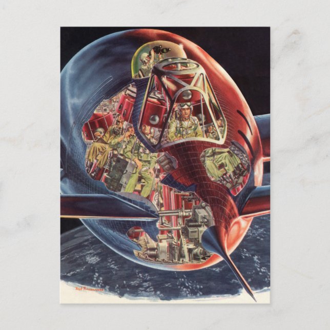 Vintage Science Fiction Astronaut Rocket Spaceship Postcard (Front)