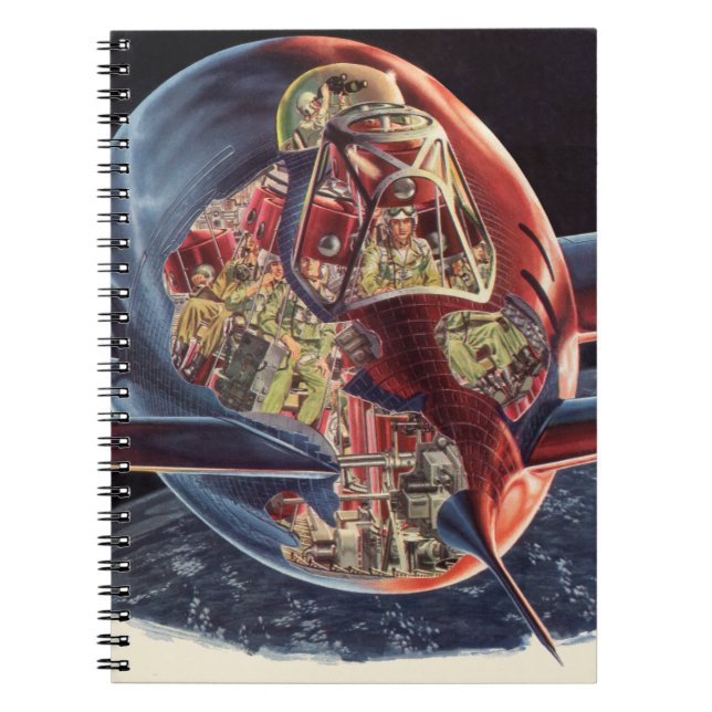 Vintage Science Fiction Astronaut Rocket Spaceship Spiral Notebook (Front)