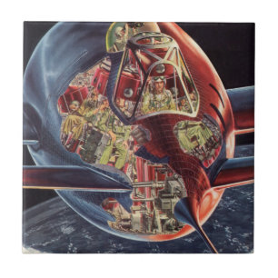 Vintage Science Fiction Astronaut Rocket Spaceship Tile