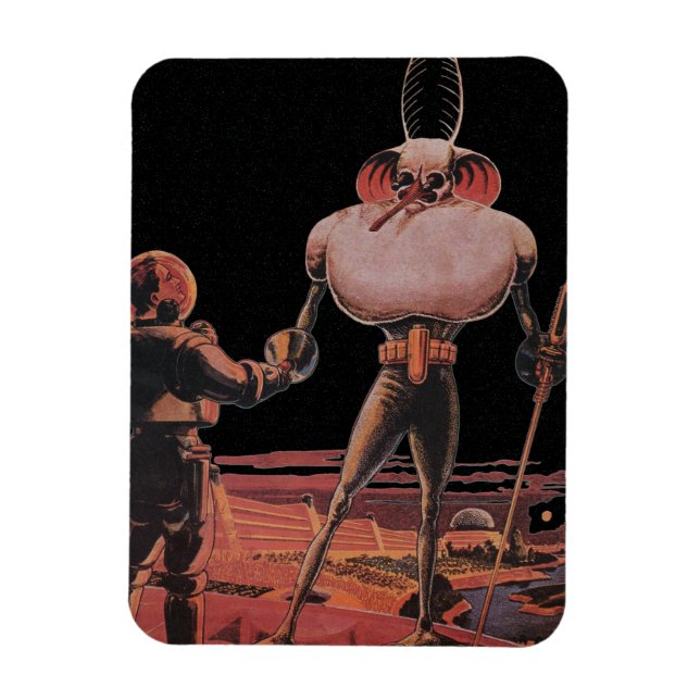 Vintage Science Fiction Astronaut Shake Hand Alien Magnet (Vertical)