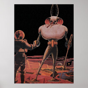 Vintage Science Fiction Astronaut Shake Hand Alien Poster