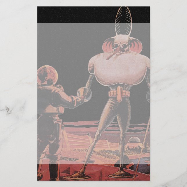 Vintage Science Fiction Astronaut Shake Hand Alien Stationery (Front)