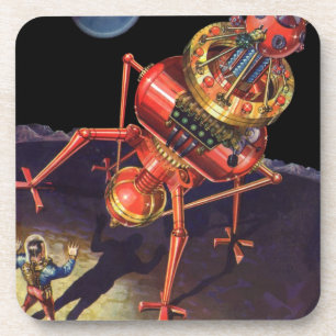 Vintage Science Fiction Astronaut with Alien Robot Coaster