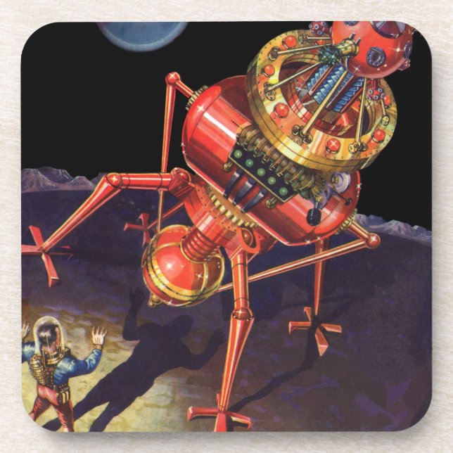 Vintage Science Fiction Astronaut with Alien Robot Coaster (Front)