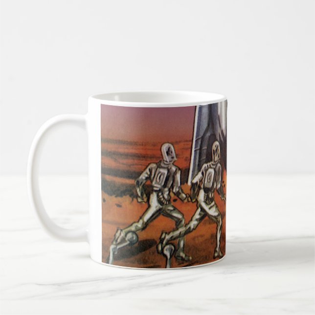 Vintage Science Fiction, Astronauts Beetle Aliens Coffee Mug (Left)