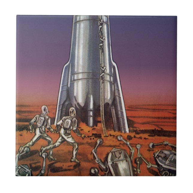Vintage Science Fiction, Astronauts Beetle Aliens Tile (Front)