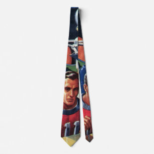 Vintage Science Fiction Astronauts Fixing a Robot Tie